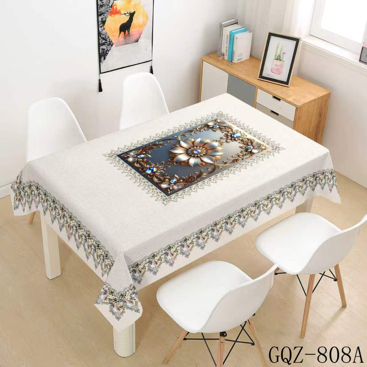 Dark Floral Medallion Tablecloth