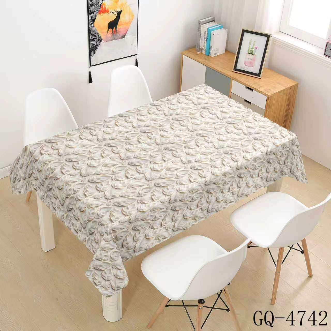 Printed PVC Tablecloth - Gray Green Leaf Branches