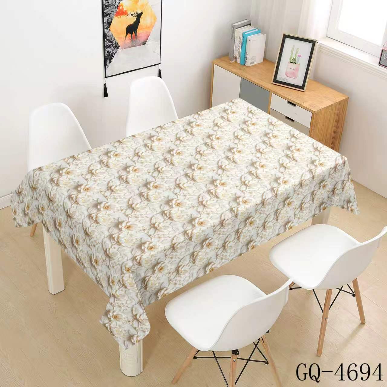 Printed PVC Tablecloth - Beige Gray Rose Clusters