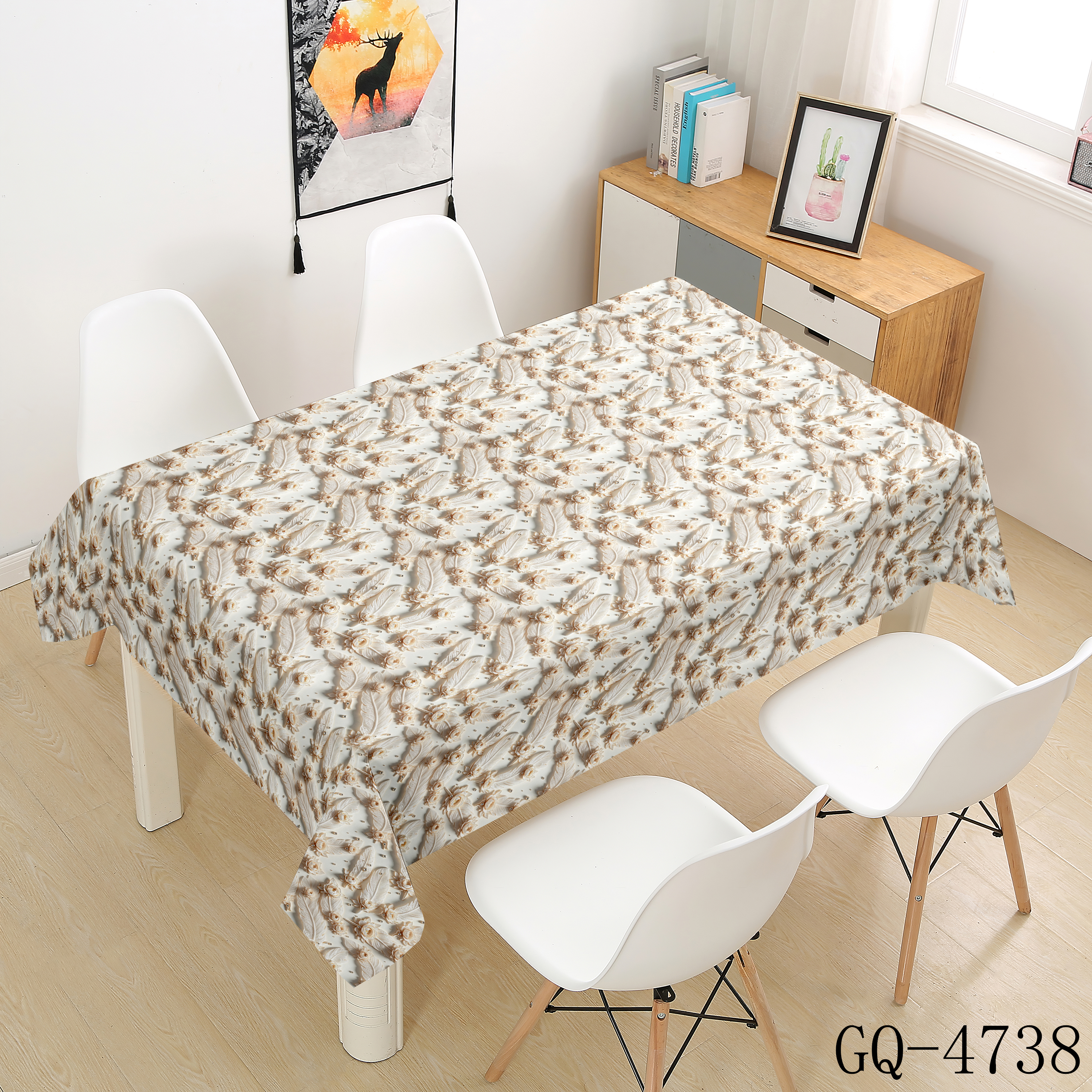 Printed PVC Tablecloth - Brown Gray Leaf Branches