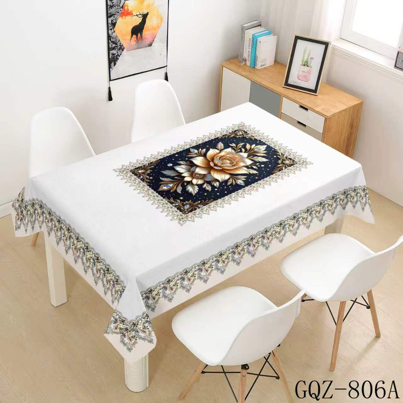 Black and Gold Rose Tablecloth