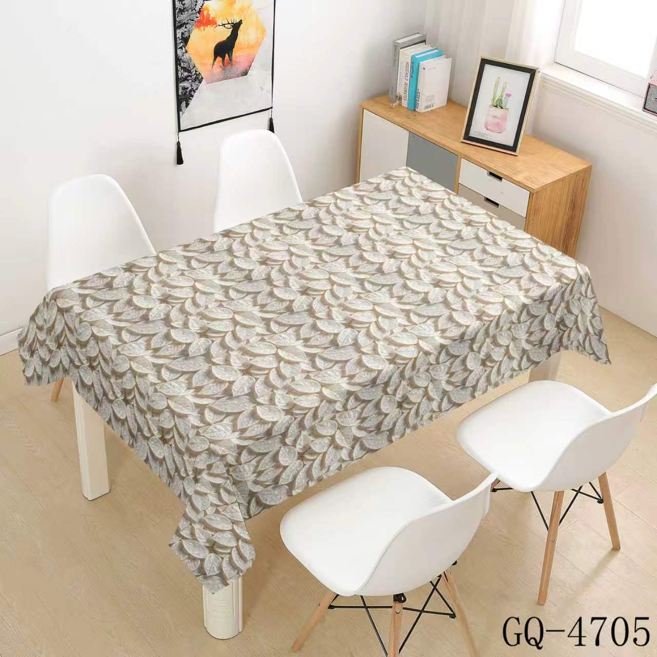 Printed PVC Tablecloth - Gray Green Curved Leaves