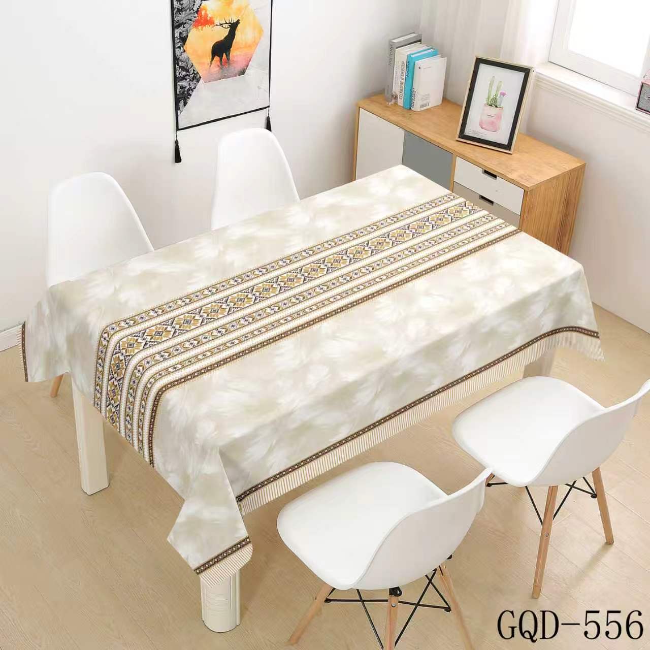 ivory with brown-gold geometric bands