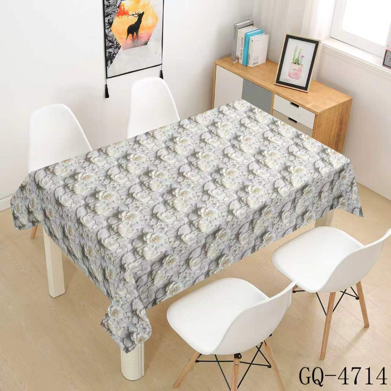 Printed PVC Tablecloth - Gray Rose Clusters