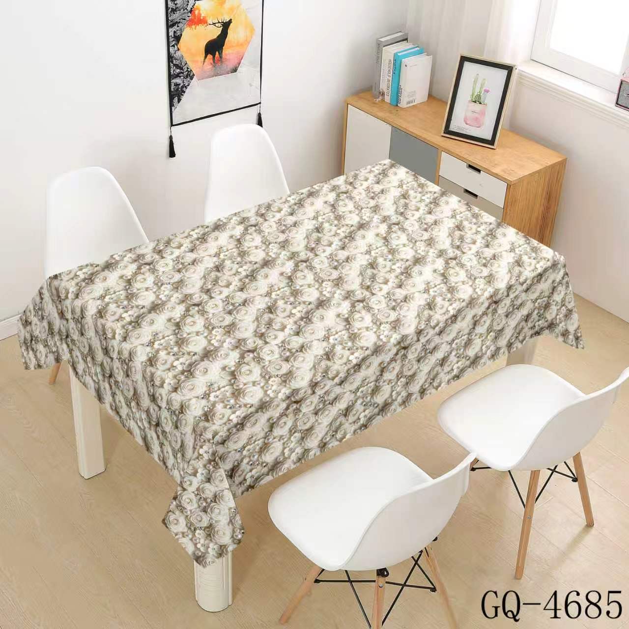 Printed PVC Tablecloth - Gray Brown Vine Leaves
