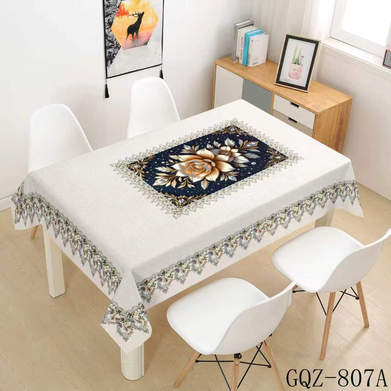 Golden Rose on Black Tablecloth