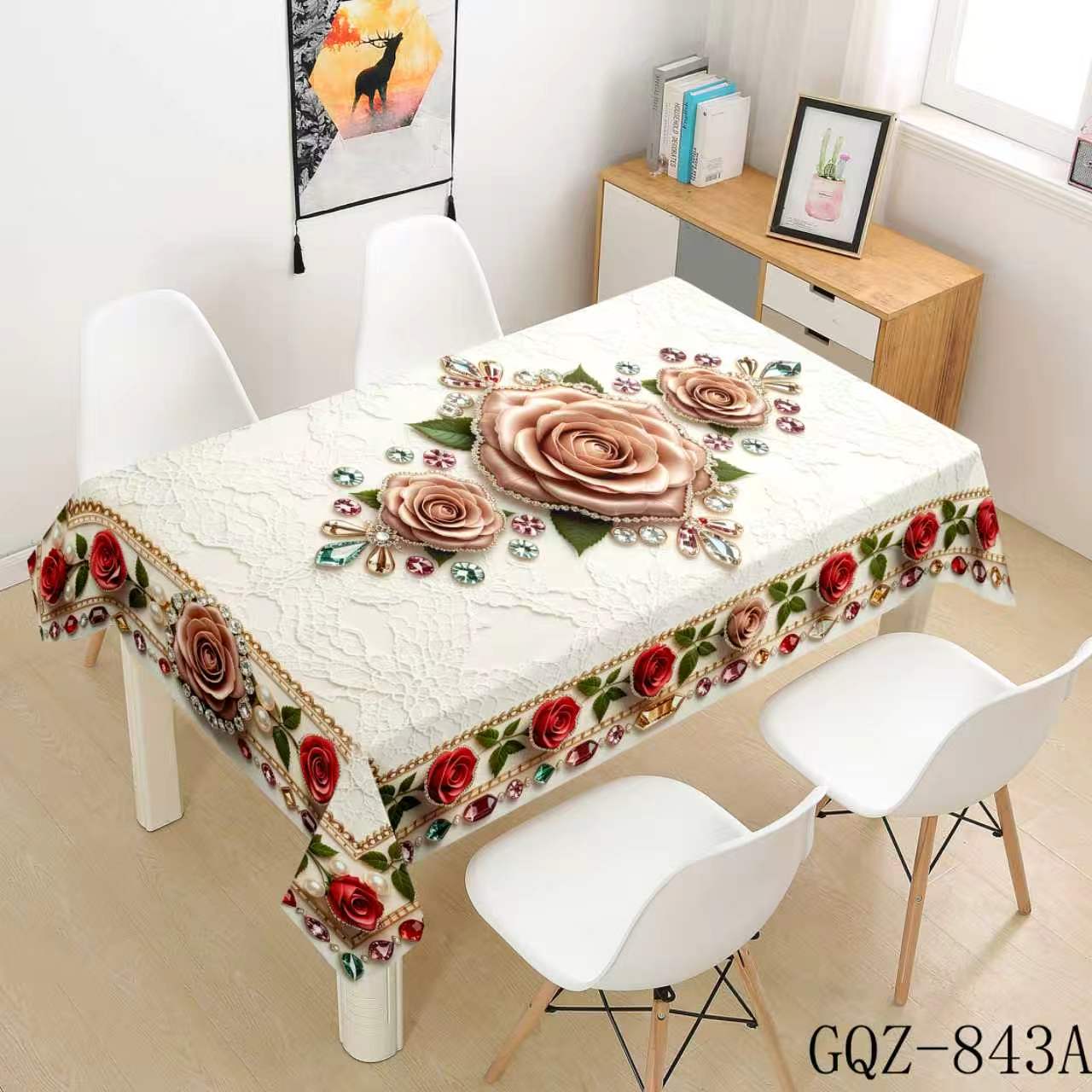 Pale Beige Tablecloth with Champagne Roses