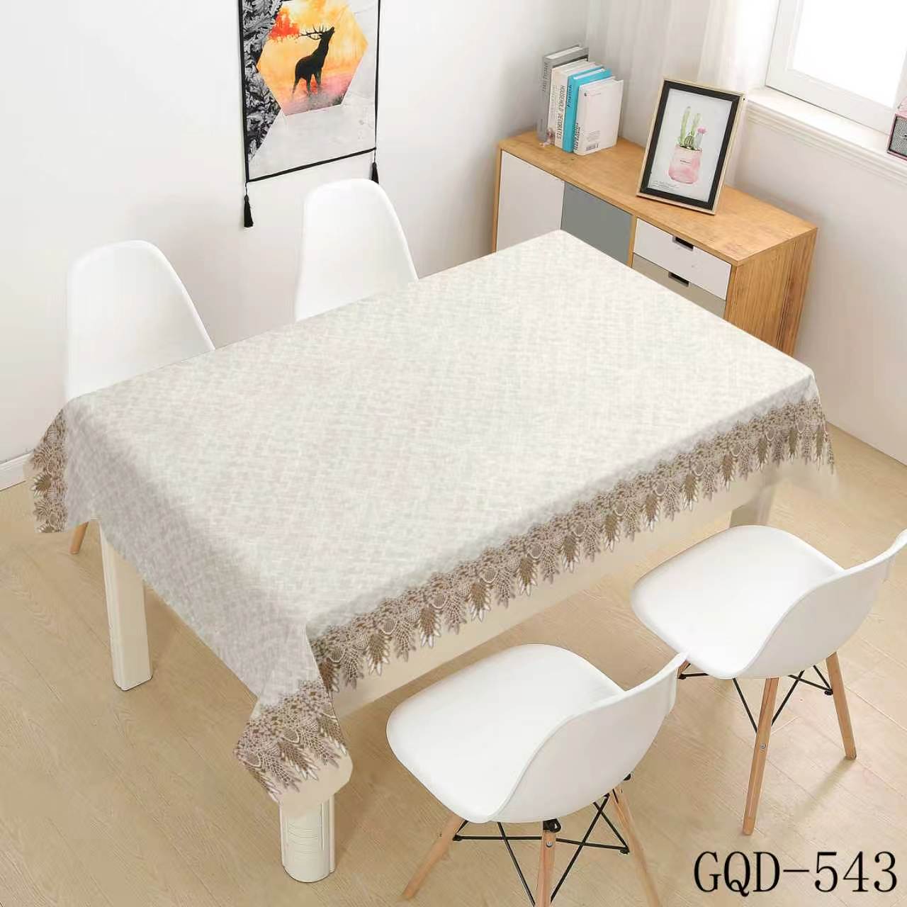 ivory subtle pattern with fringe trim
