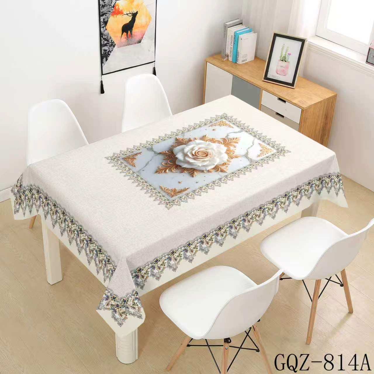 Ice Blue Floral Panel Tablecloth