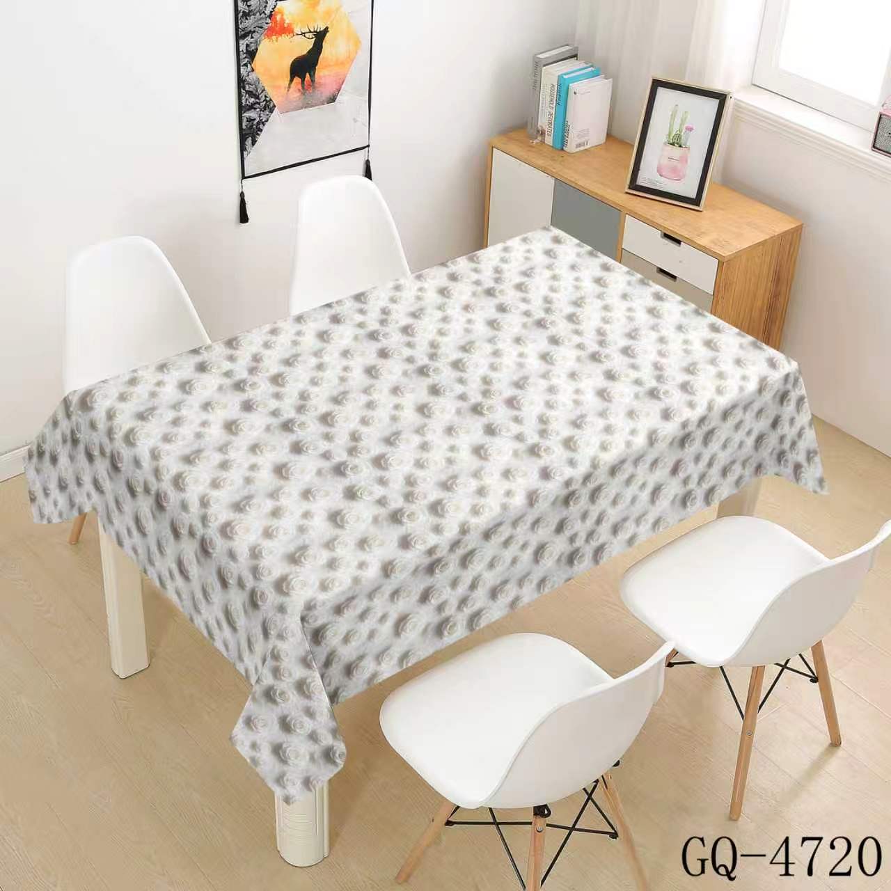 Printed PVC Tablecloth - Gray Small Leaf Dots