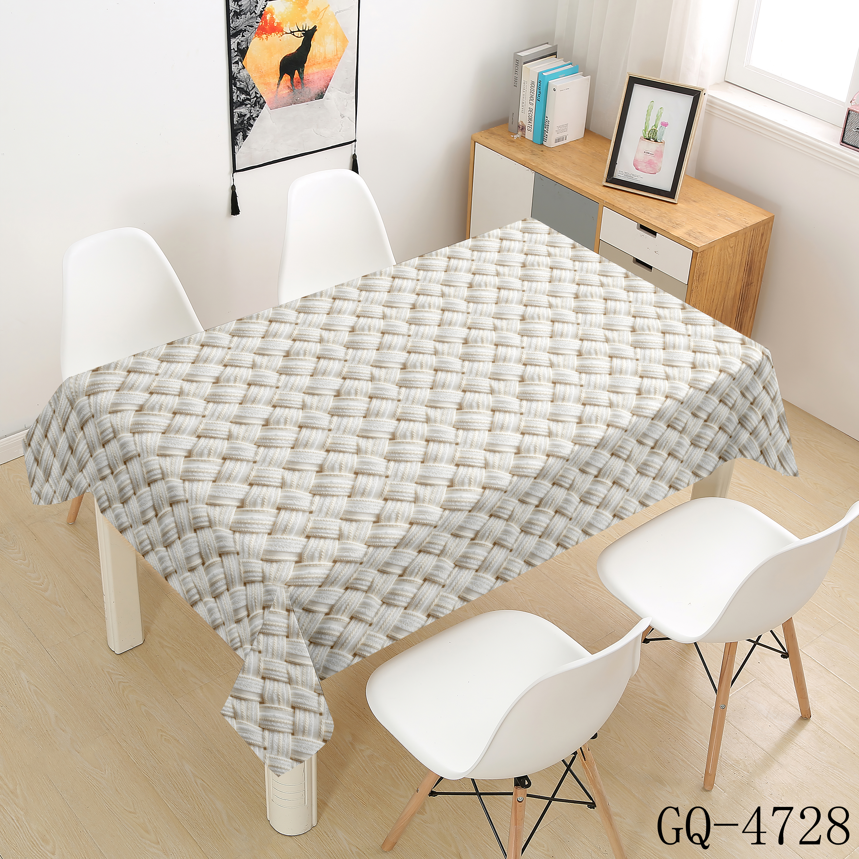 Printed PVC Tablecloth - Gray White Grid Stripes