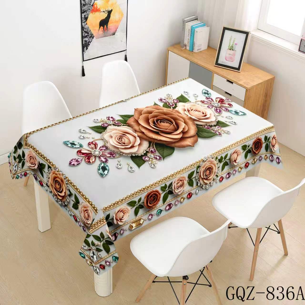 Ivory Tablecloth with Champagne Roses