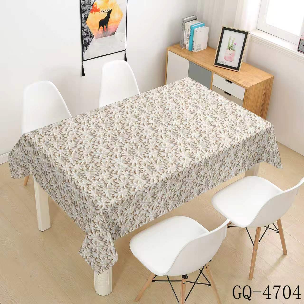 Printed PVC Tablecloth - Gray Brown Fine Leaf Branches