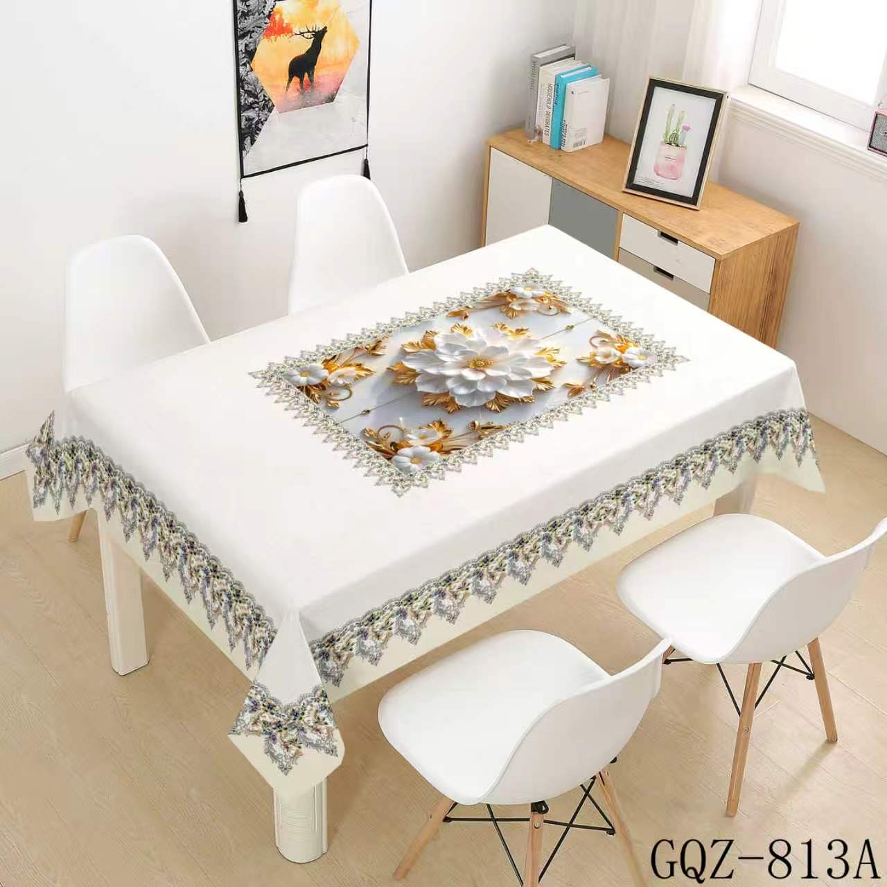 Blue and Gold Bouquet Panel Tablecloth
