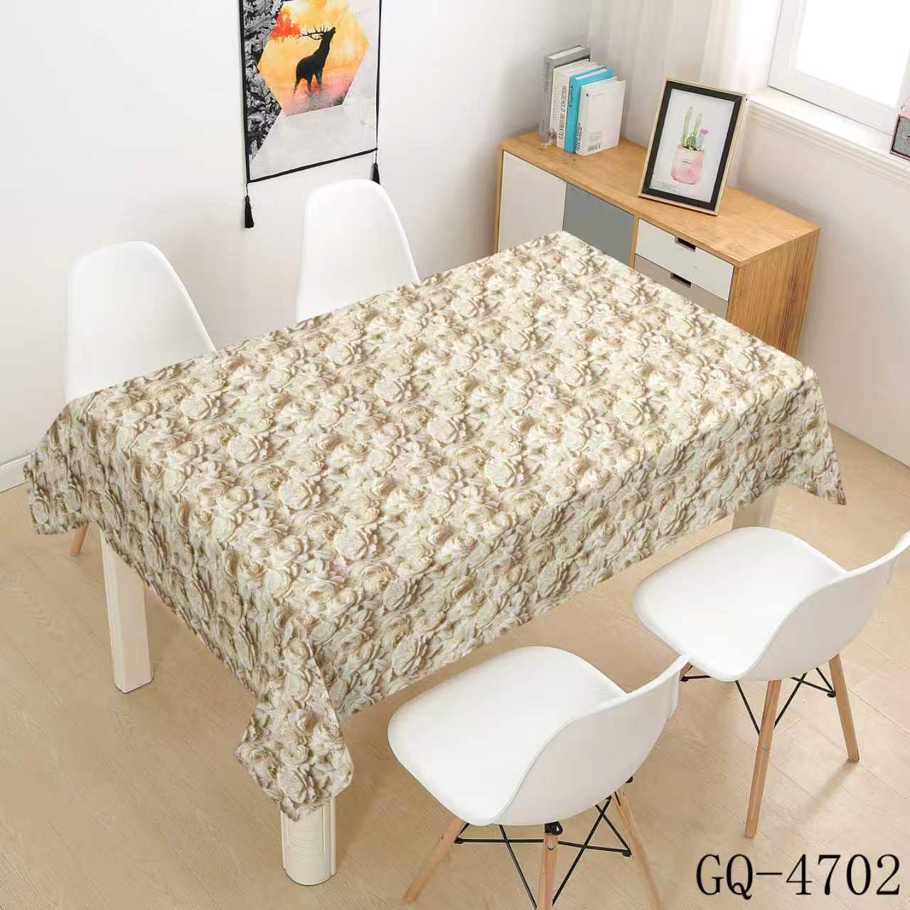 Printed PVC Tablecloth - Beige Gray Vine Leaves