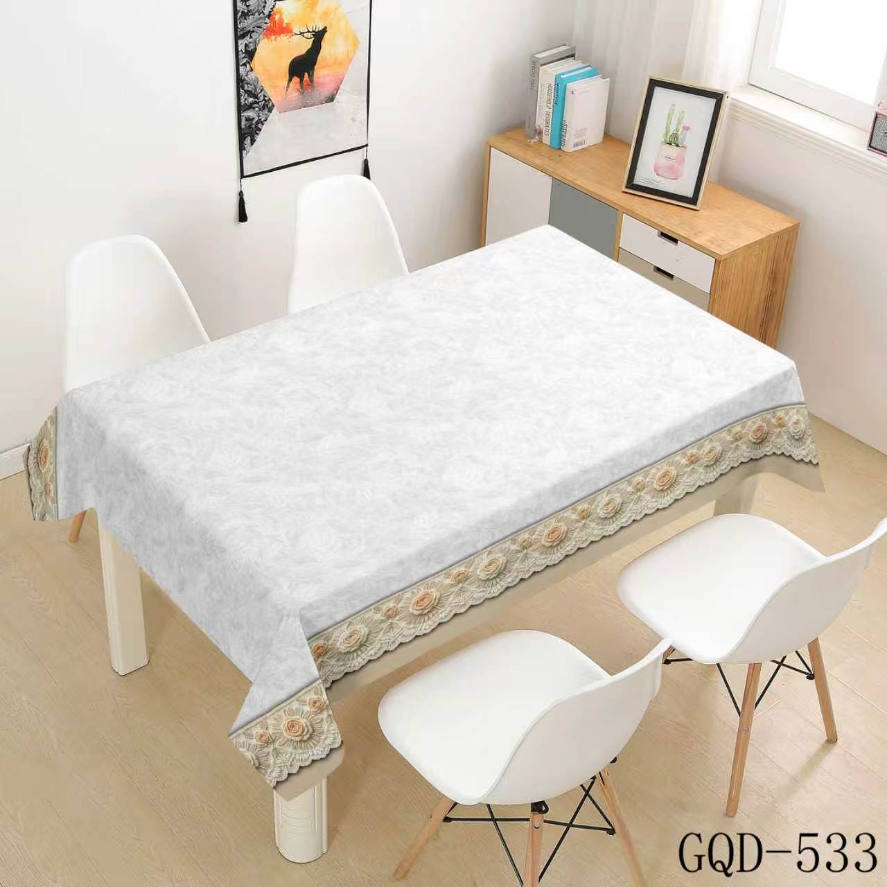 white-gray misty pattern with golden-brown trim