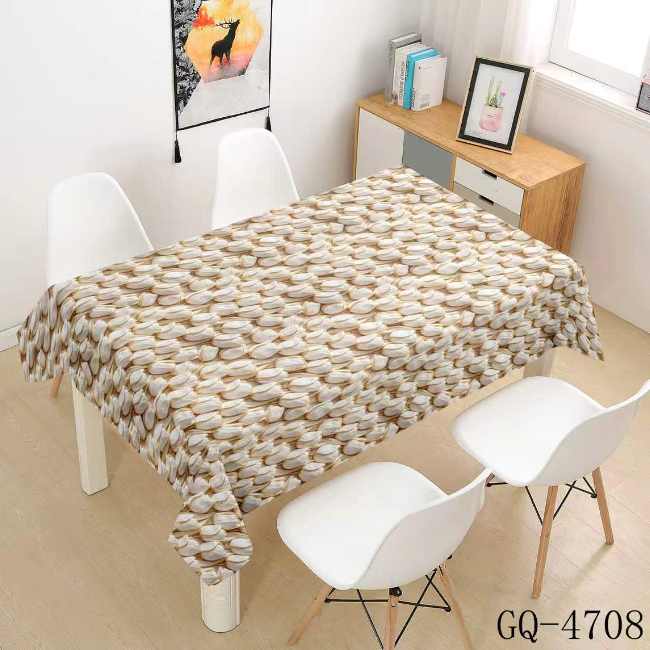 Printed PVC Tablecloth - Brown Gray Wavy Stripes
